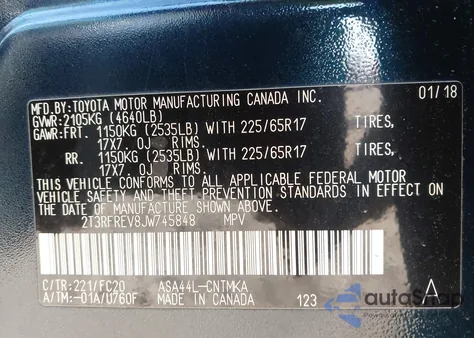 2018 Toyota Rav4 Xle z USA, uszkodzony, nr VIN 2T3RFREV8JW745848
